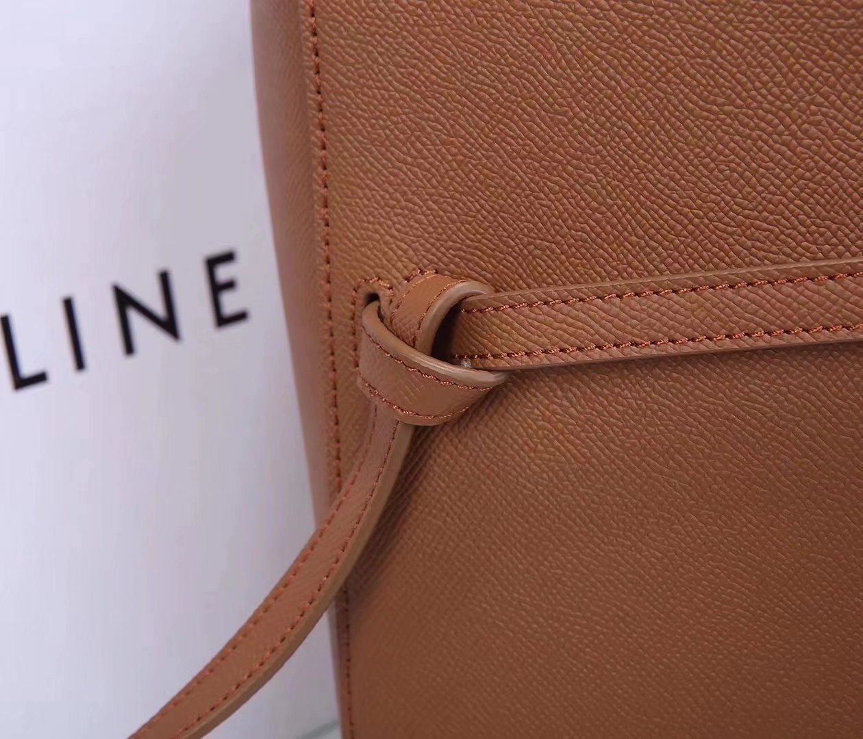 Celine Women Mini Belt Bag in Grained Calfskin Leather Coffee