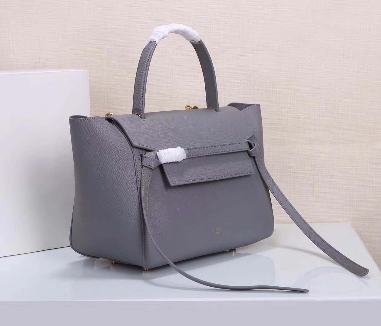 Celine Women Mini Belt Bag in Grained Calfskin Leather Dark Grey