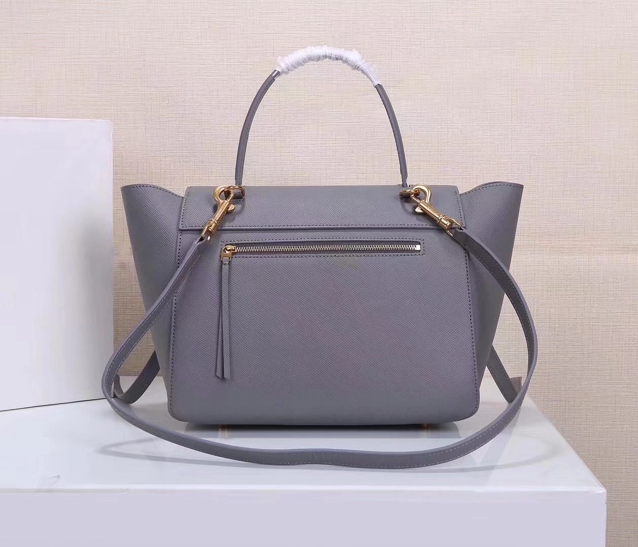 Celine Women Mini Belt Bag in Grained Calfskin Leather Dark Grey