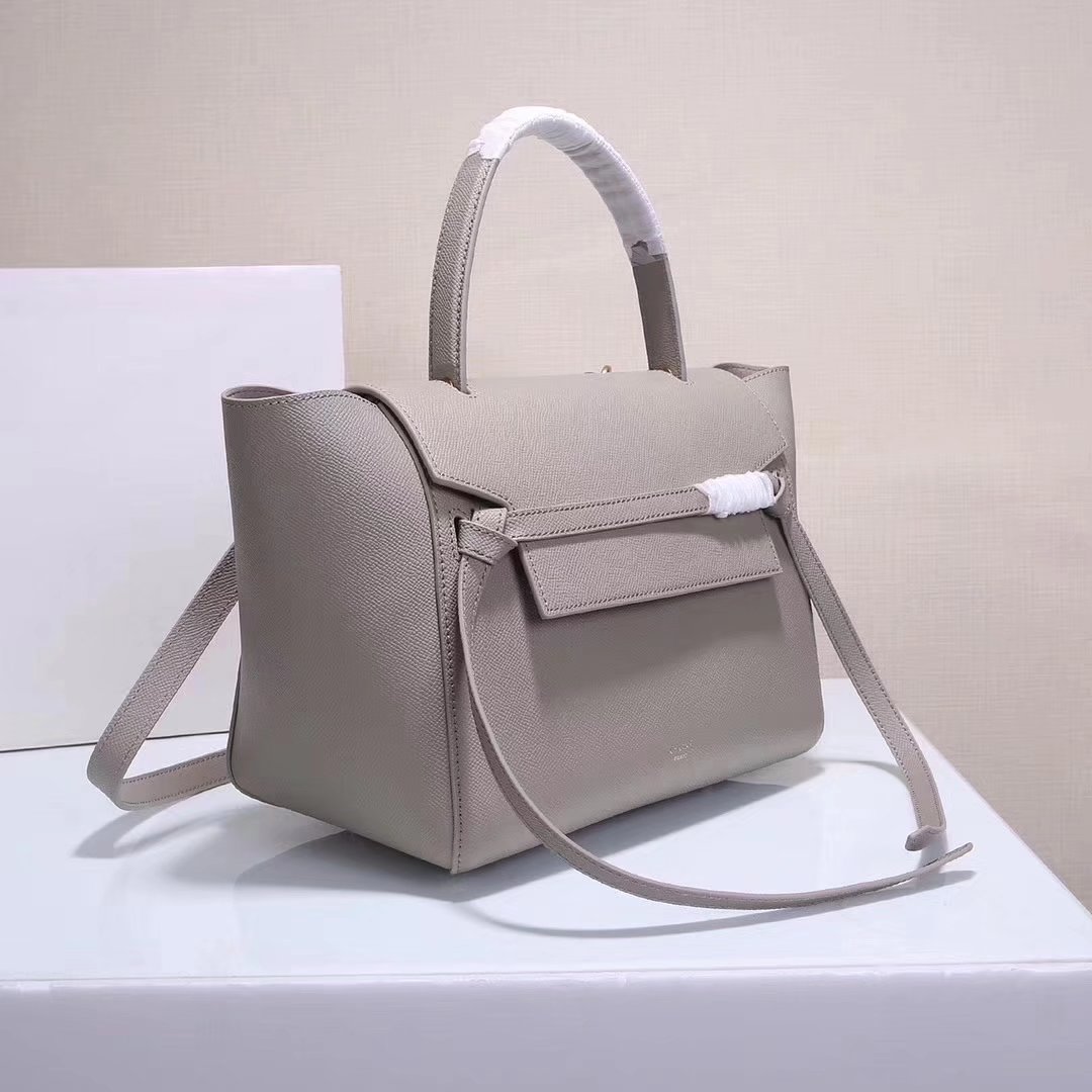 Celine Women Mini Belt Bag in Grained Calfskin Leather Grey