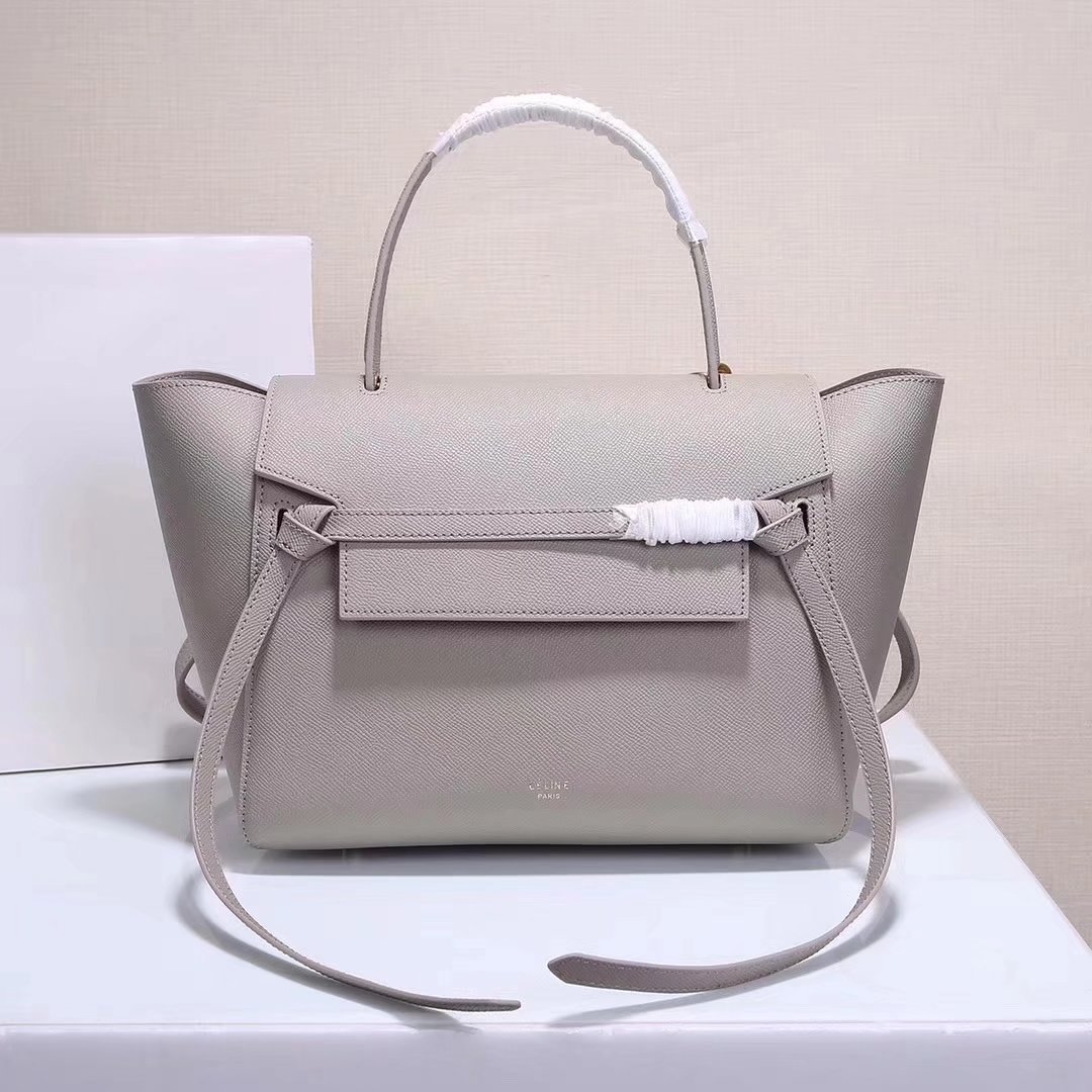 Celine Women Mini Belt Bag in Grained Calfskin Leather Grey