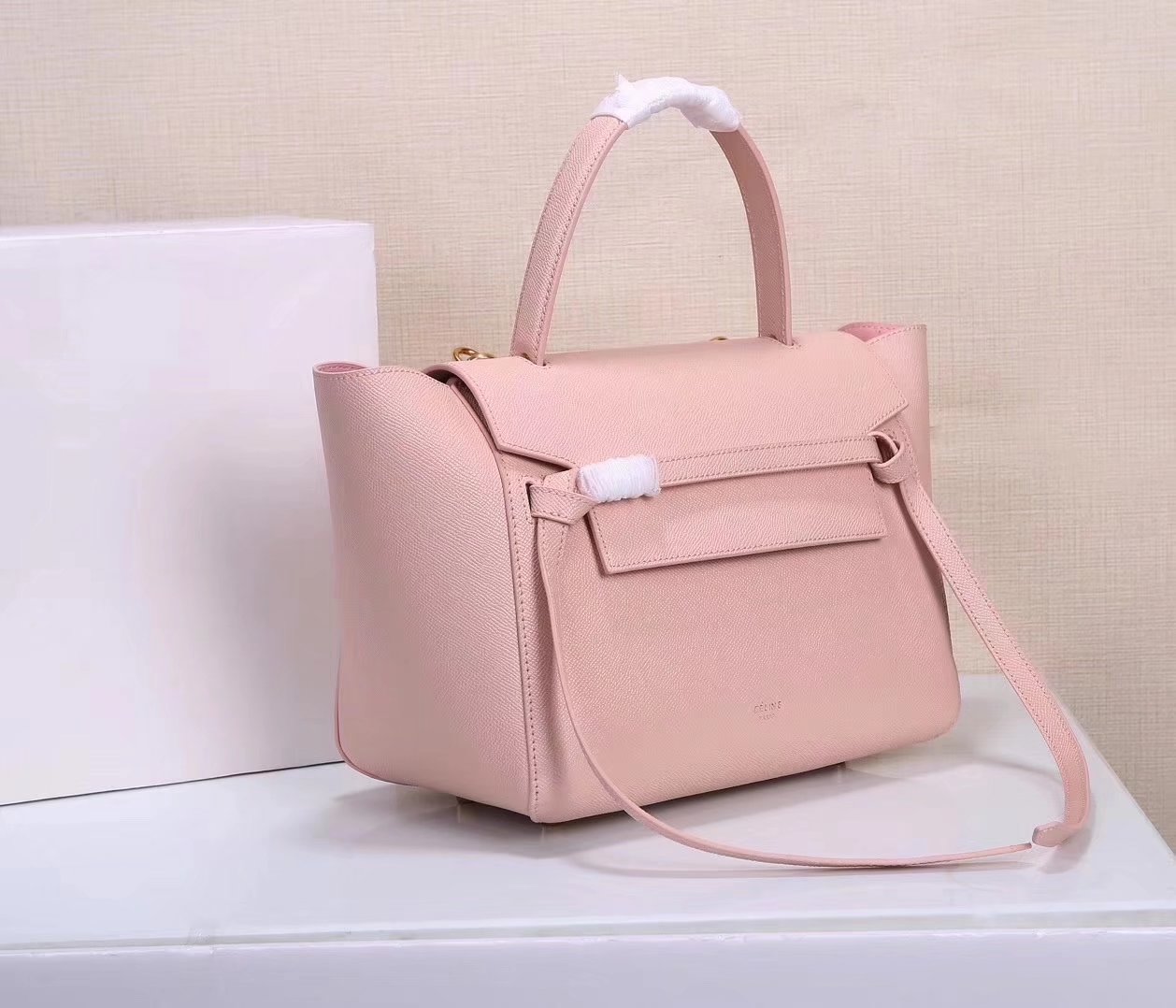 Celine Women Mini Belt Bag in Grained Calfskin Leather Pink