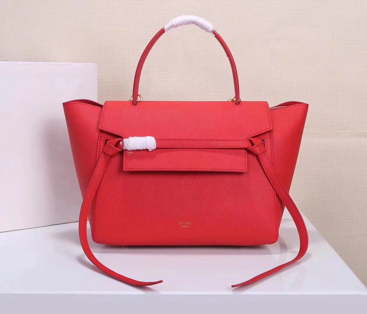 Celine Women Mini Belt Bag in Grained Calfskin Leather Red