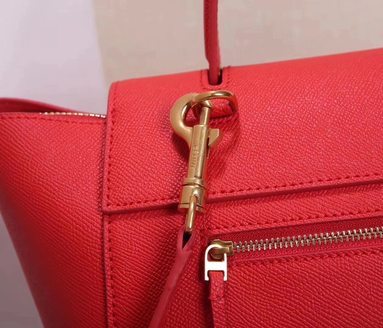 Celine Women Mini Belt Bag in Grained Calfskin Leather Red