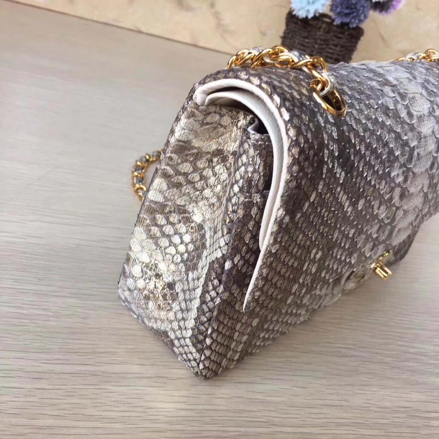 Chanel 1112 25cm Python Classic Double Flap Bag White