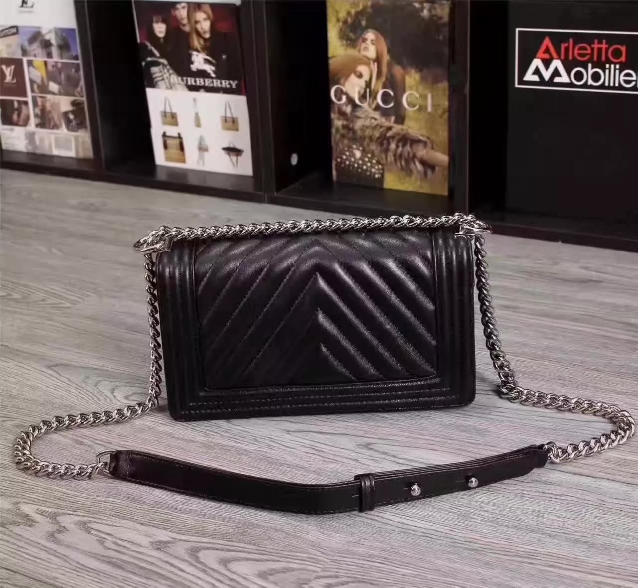 Chanel 6065 Sheepskin Chain Shoulder Bag Leather Black