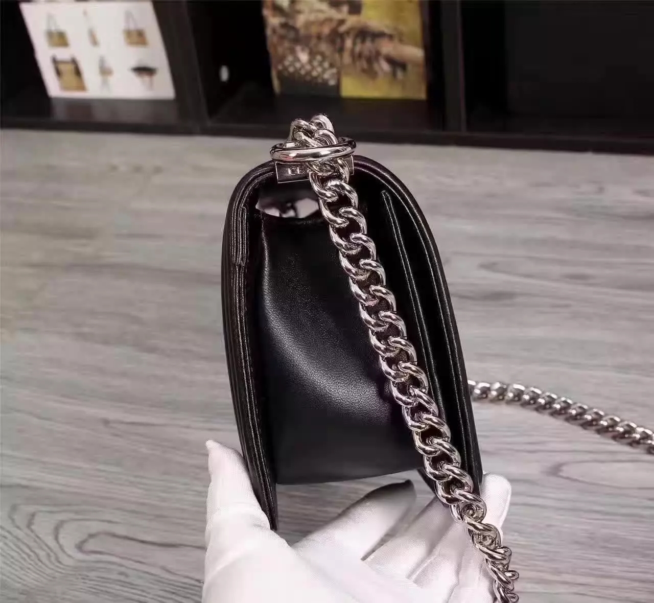 Chanel 6065 Sheepskin Chain Shoulder Bag Leather Black