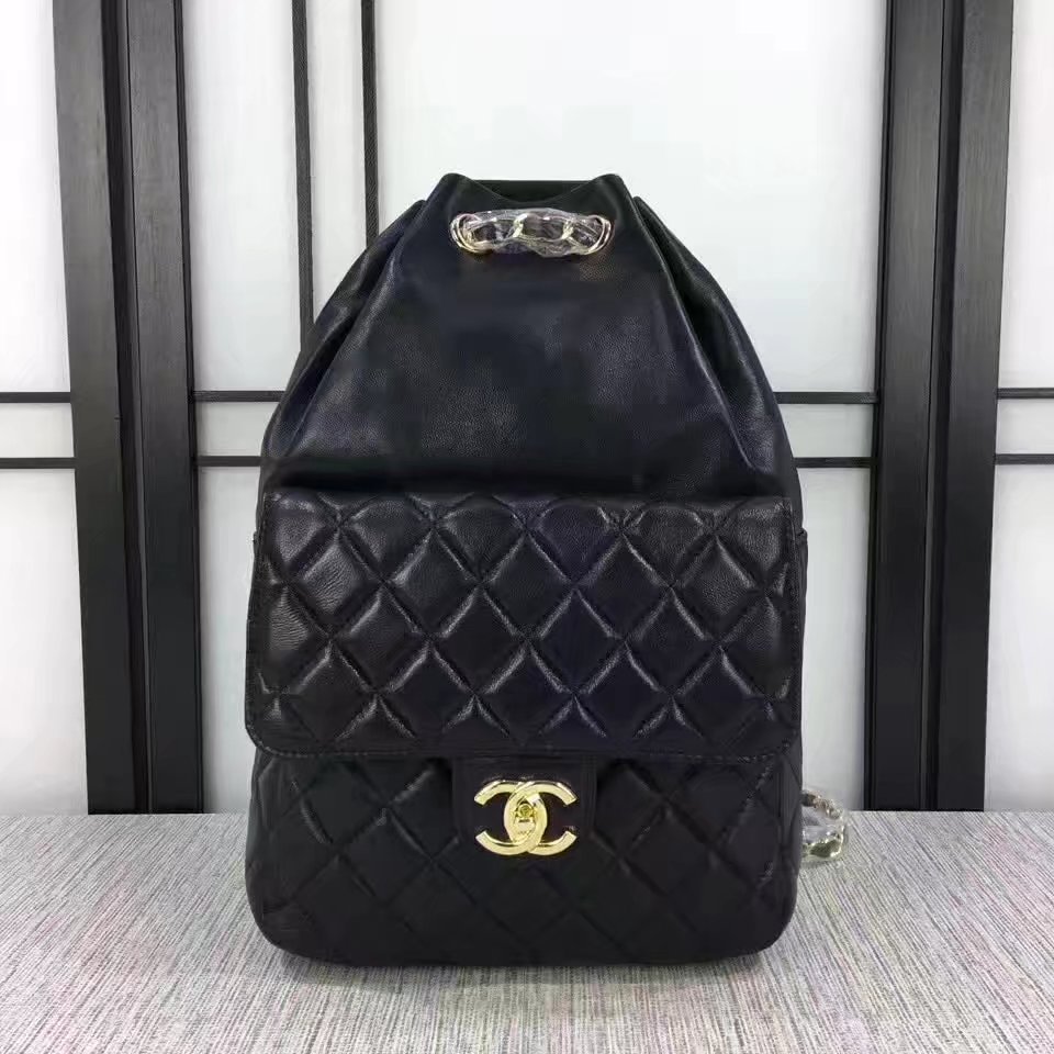 Chanel 7013 Backpack Balck Leather Gold