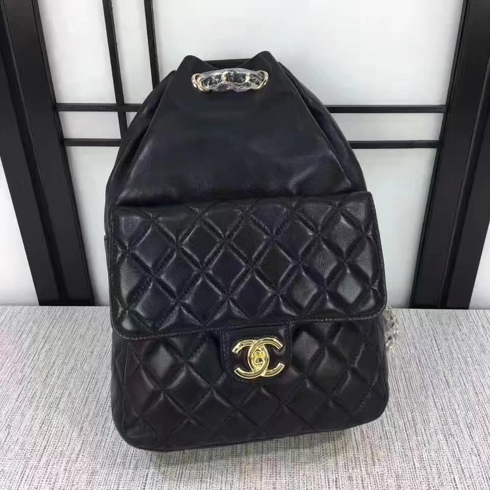 Chanel 7013 Backpack Balck Leather Gold