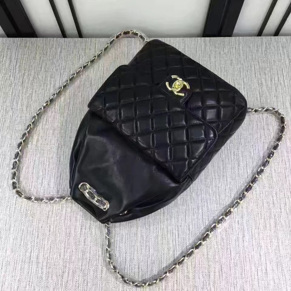 Chanel 7013 Backpack Balck Leather Gold