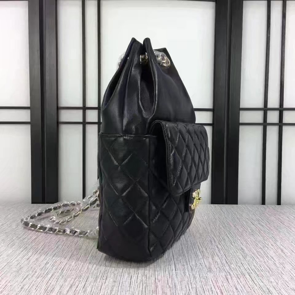 Chanel 7013 Backpack Balck Leather Gold