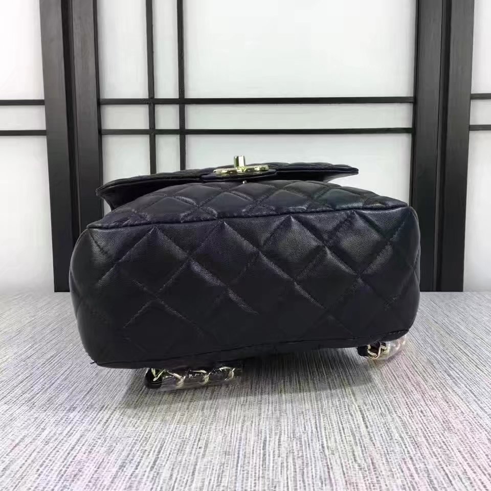 Chanel 7013 Backpack Balck Leather Gold