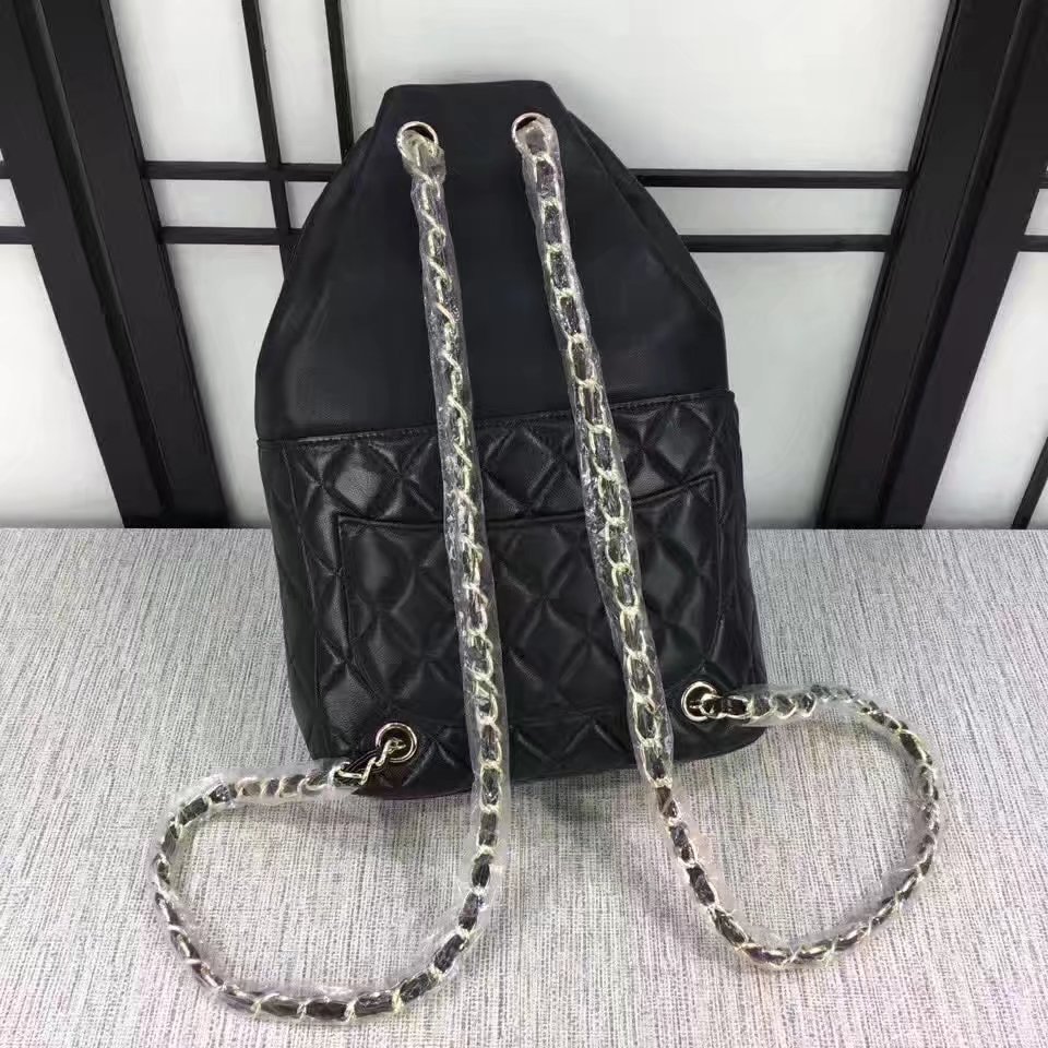 Chanel 7013 Backpack Balck Leather Gold