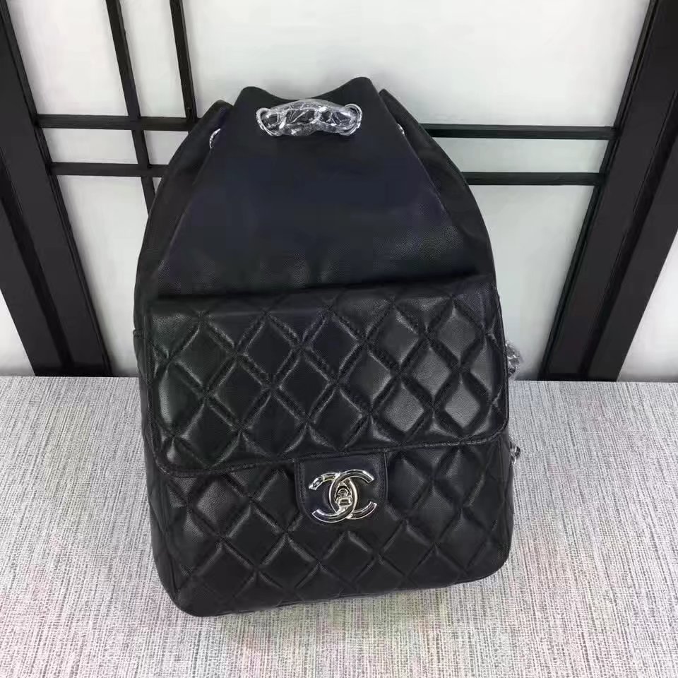 Chanel 7013 Backpack Balck Leather Silver