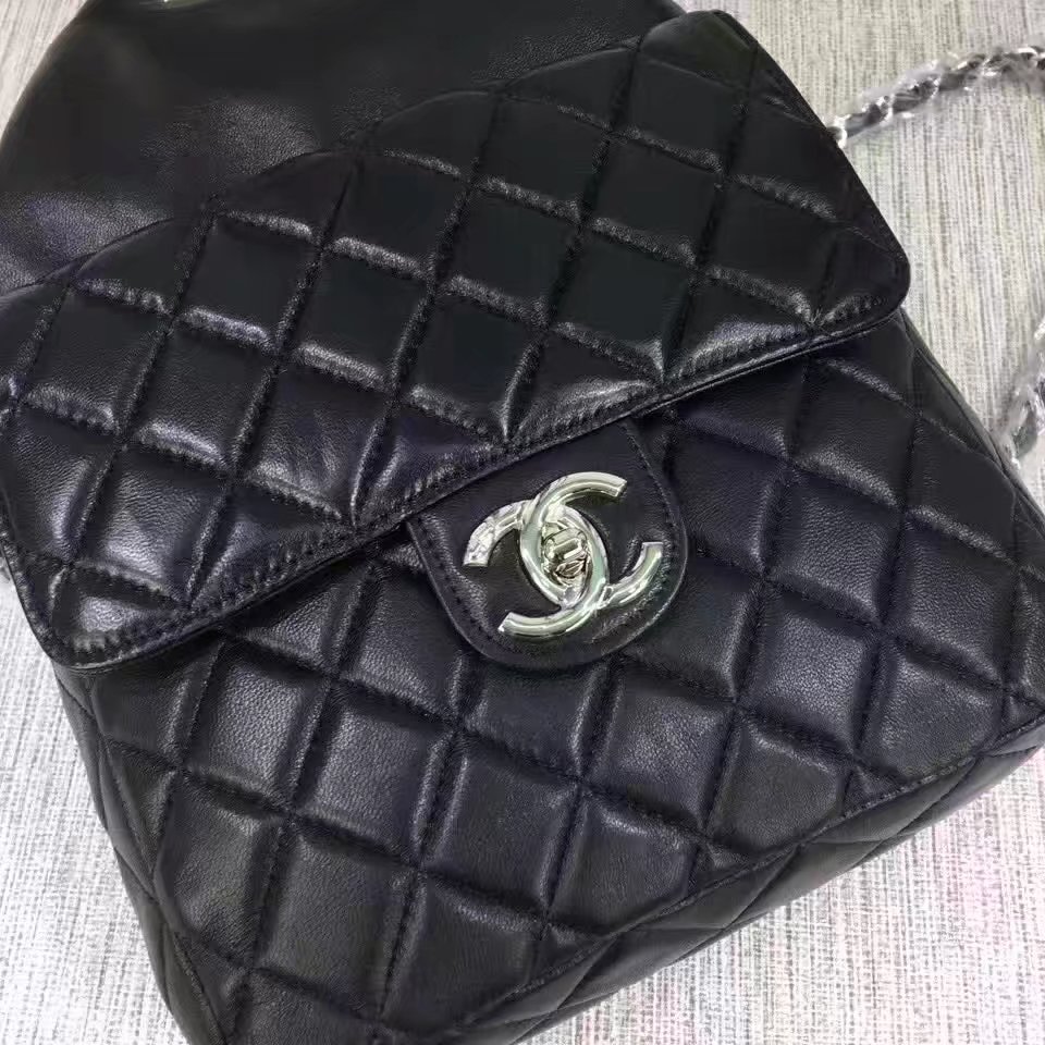 Chanel 7013 Backpack Balck Leather Silver