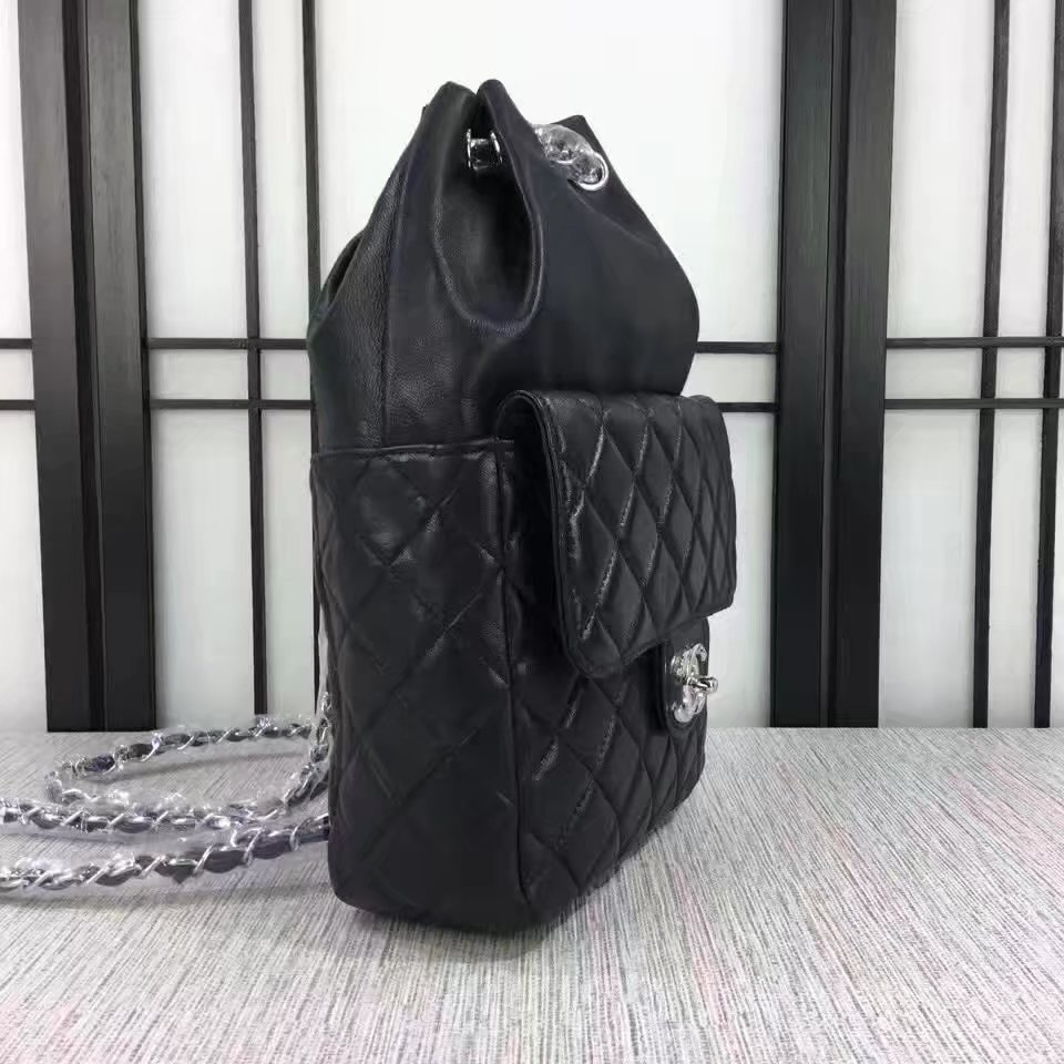 Chanel 7013 Backpack Balck Leather Silver