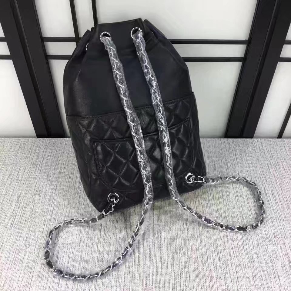 Chanel 7013 Backpack Balck Leather Silver