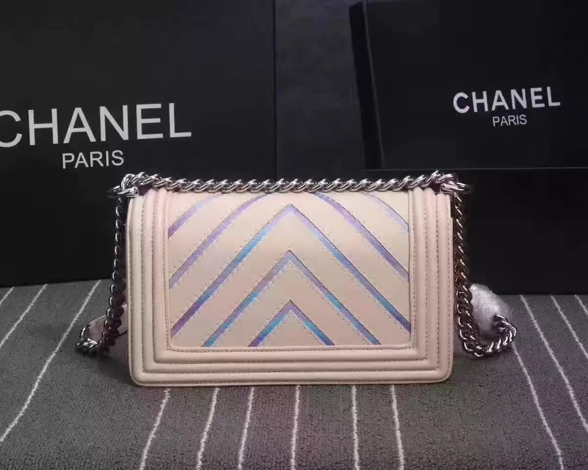 Chanel 8919 V Stitch Chain Shoulder Bag Leather Pink