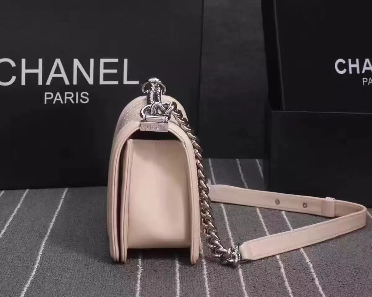 Chanel 8919 V Stitch Chain Shoulder Bag Leather Pink