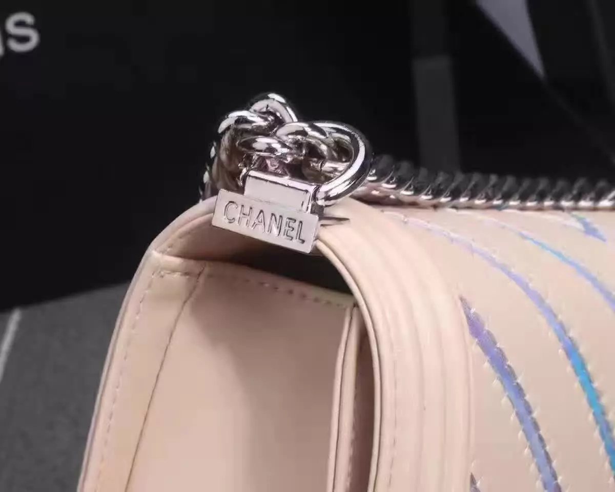 Chanel 8919 V Stitch Chain Shoulder Bag Leather Pink