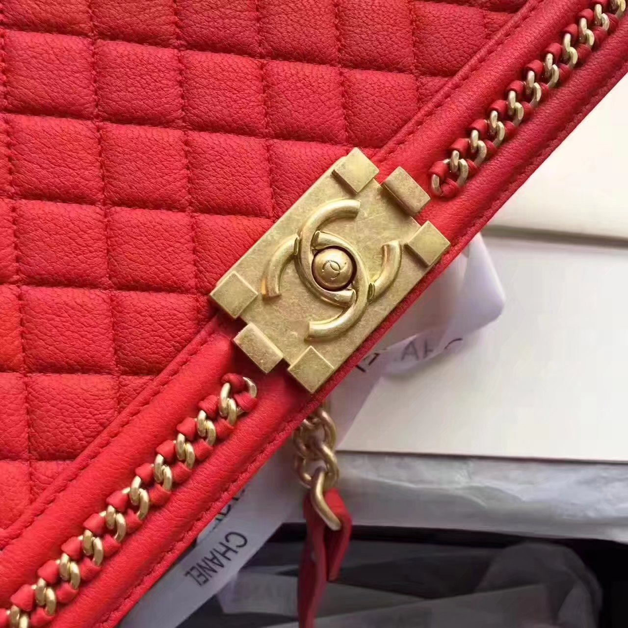 Chanel Boy Chanel Red Handbag With Handle