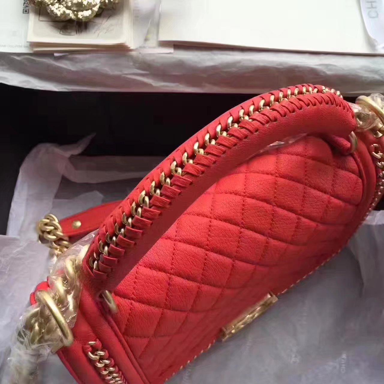 Chanel Boy Chanel Red Handbag With Handle