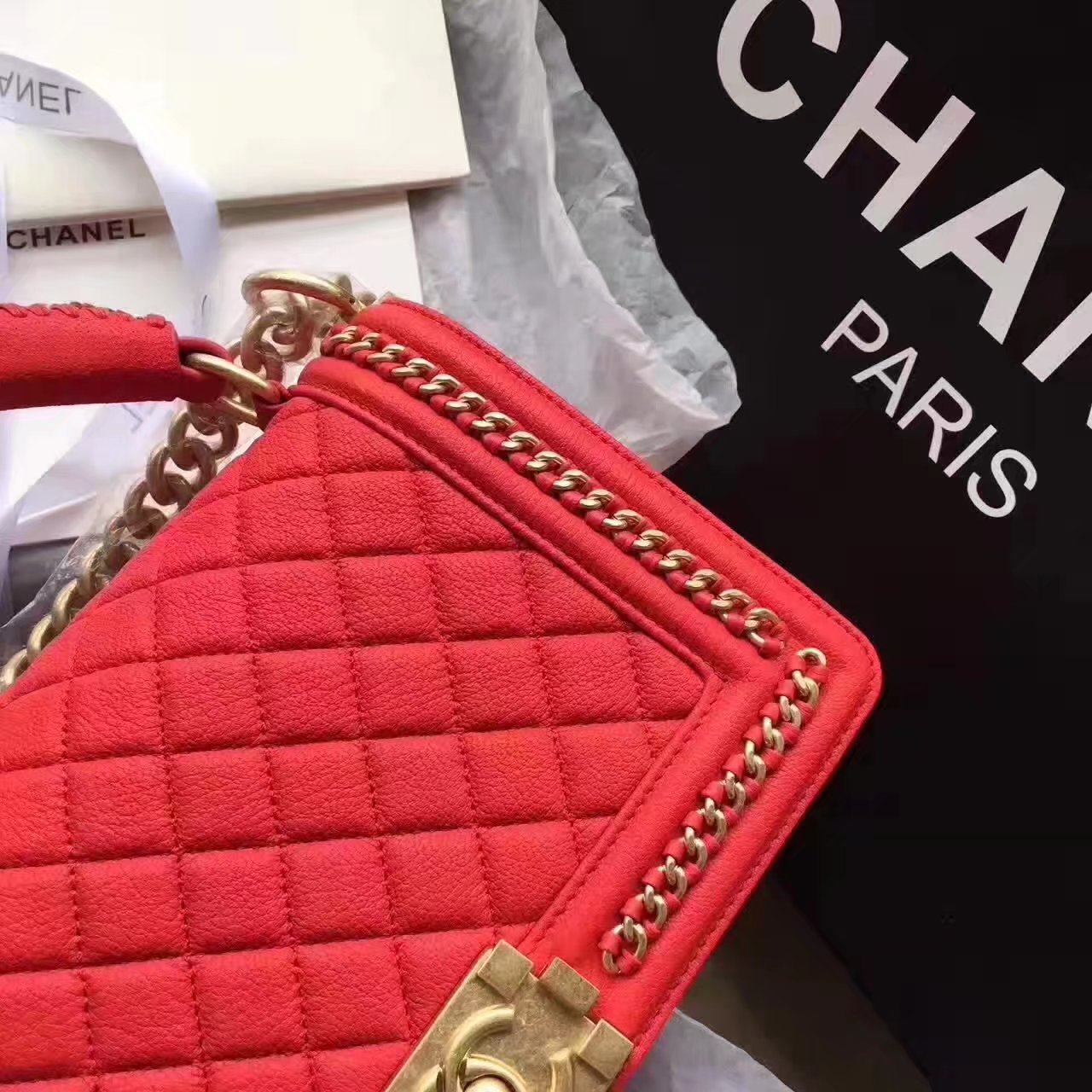 Chanel Boy Chanel Red Handbag With Handle