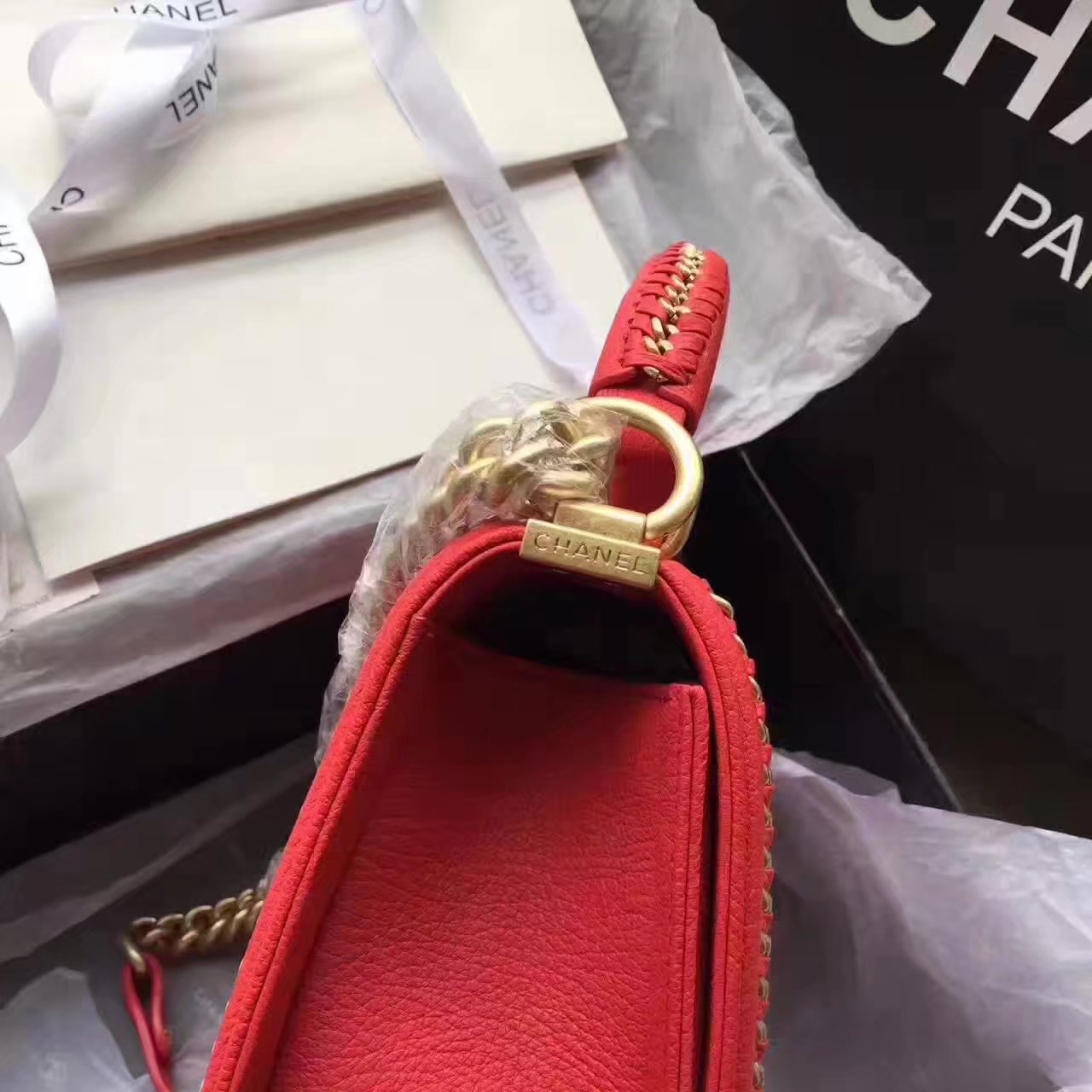 Chanel Boy Chanel Red Handbag With Handle