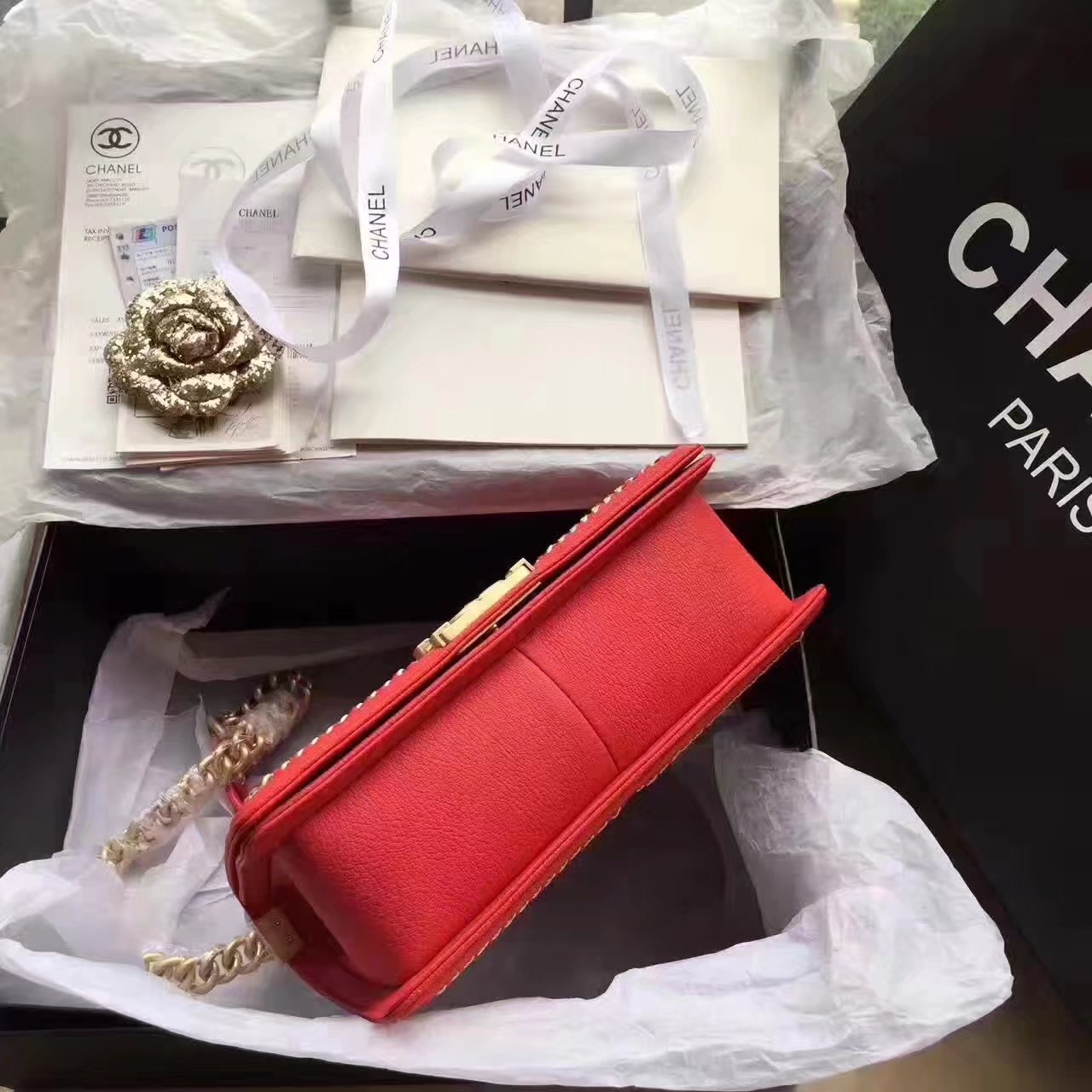 Chanel Boy Chanel Red Handbag With Handle