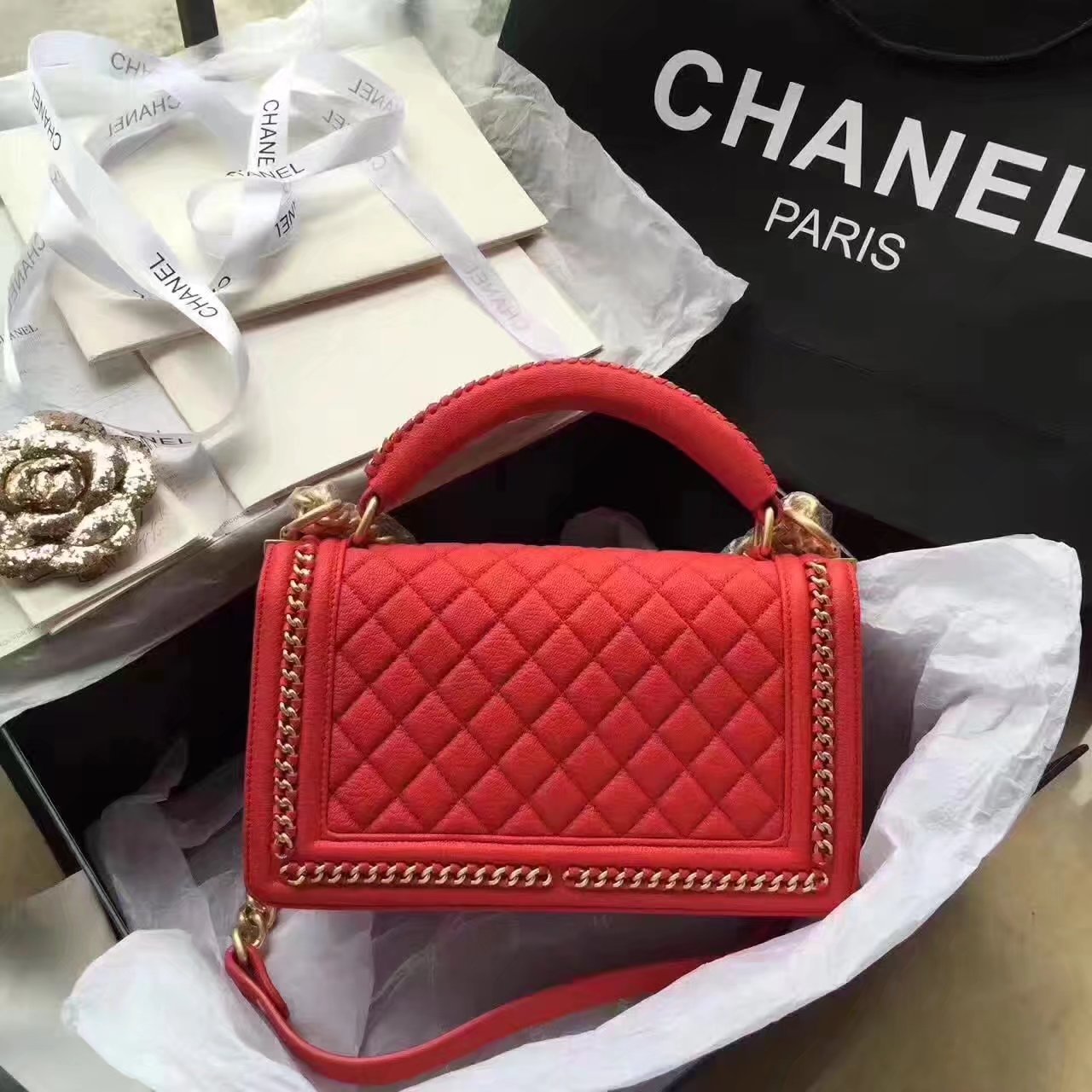 Chanel Boy Chanel Red Handbag With Handle