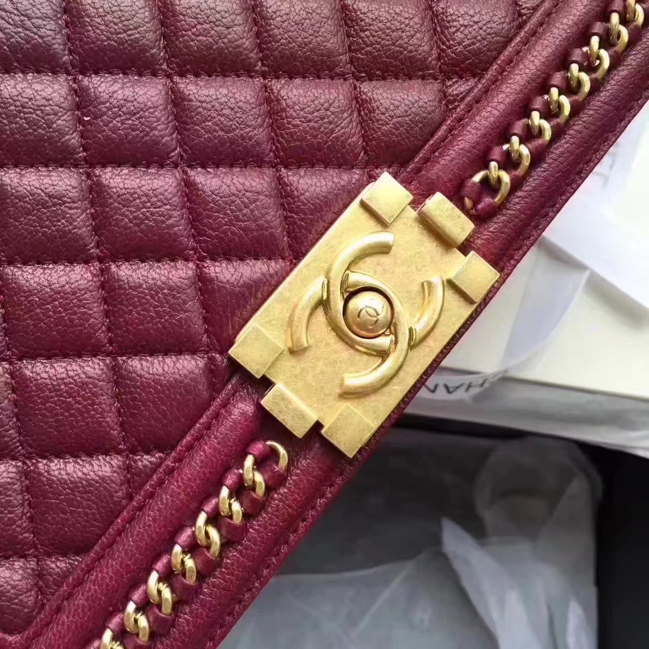 Chanel Boy Chanel Wine Red Handbag With Handle