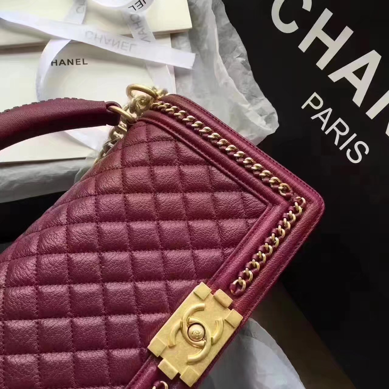 Chanel Boy Chanel Wine Red Handbag With Handle