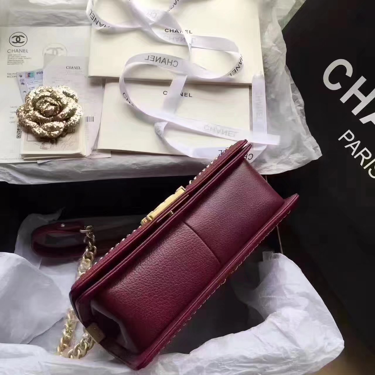 Chanel Boy Chanel Wine Red Handbag With Handle