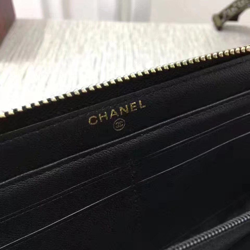 Chanel Boy Zipper Wallet Lambskin With Gold Metal Black