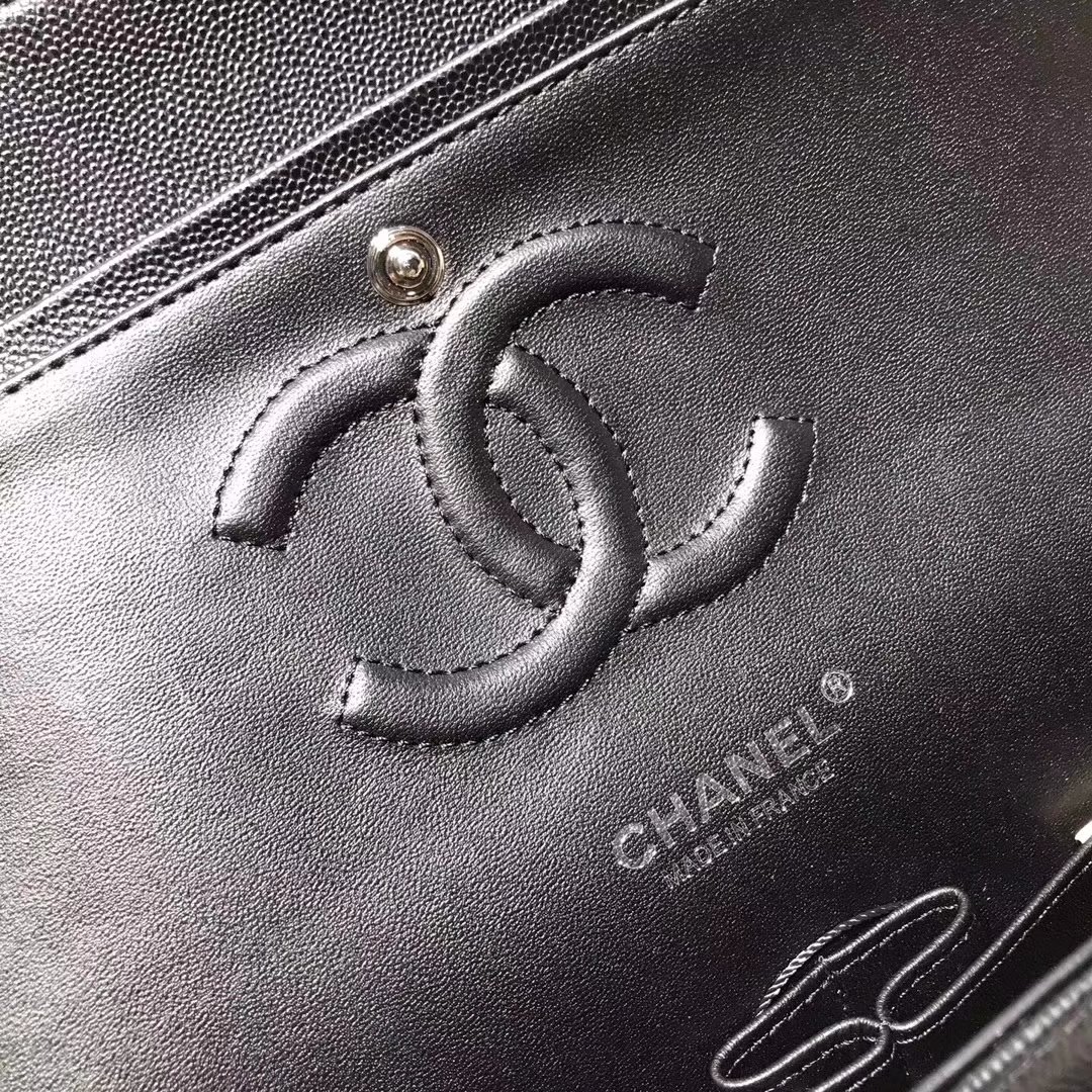 Chanel Chevron Flap 25cm in Black Lambskin Bag With Silver Tone Metal