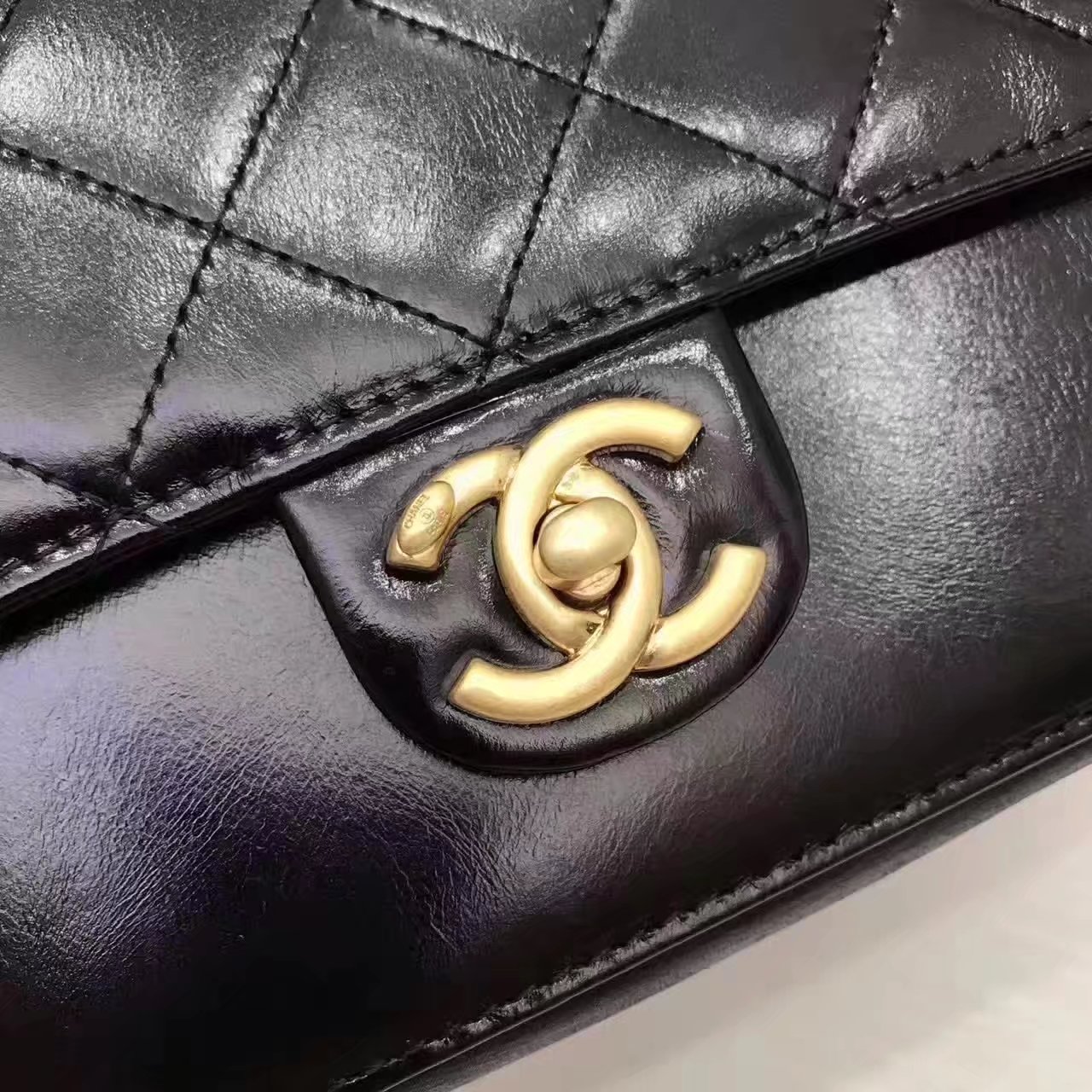 Chanel Flap Bag With Chain Tote Black Calfskin Gold Metal