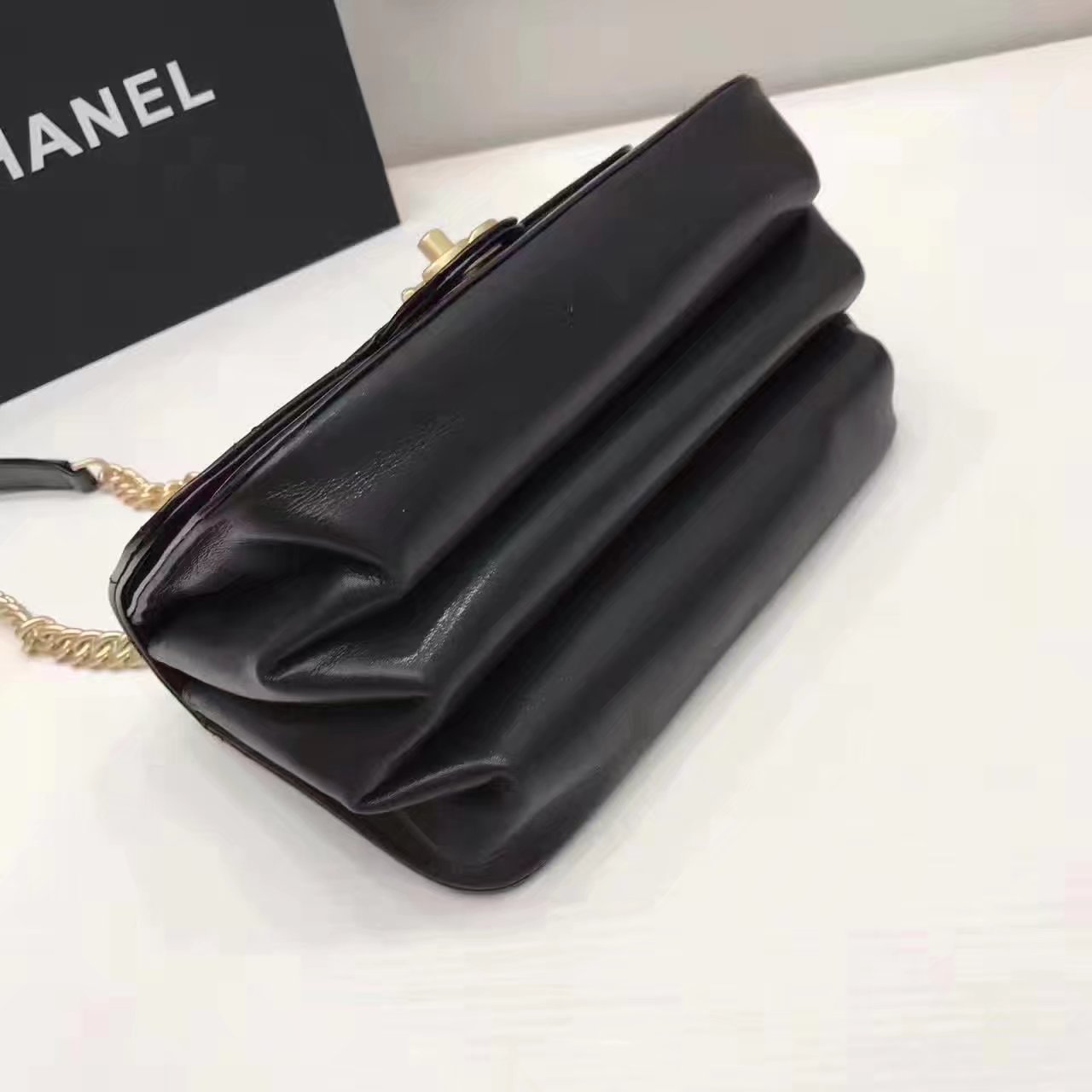 Chanel Flap Bag With Chain Tote Black Calfskin Gold Metal