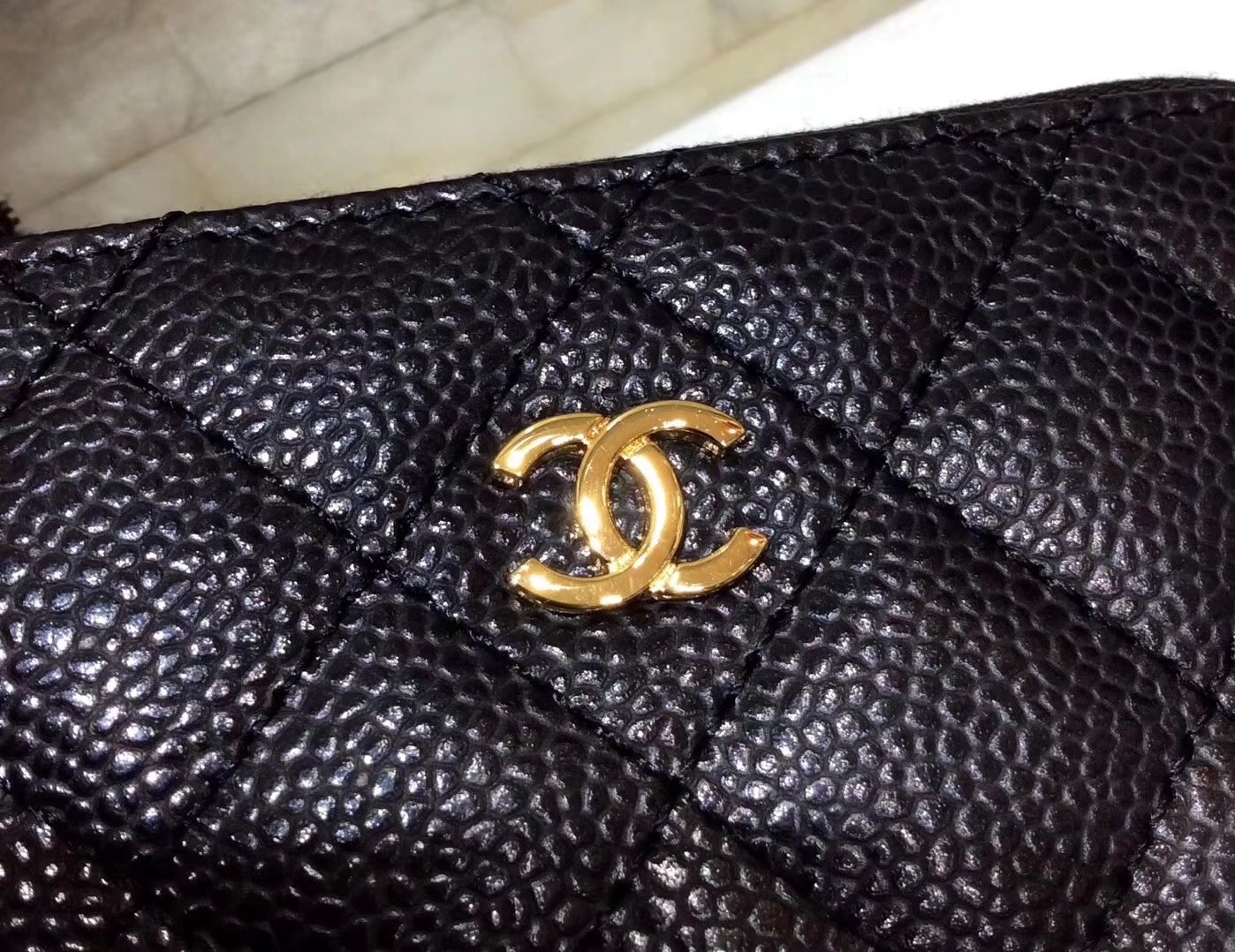 Chanel Grained Calfskin Women Wallet Black With Gold Tone Metal