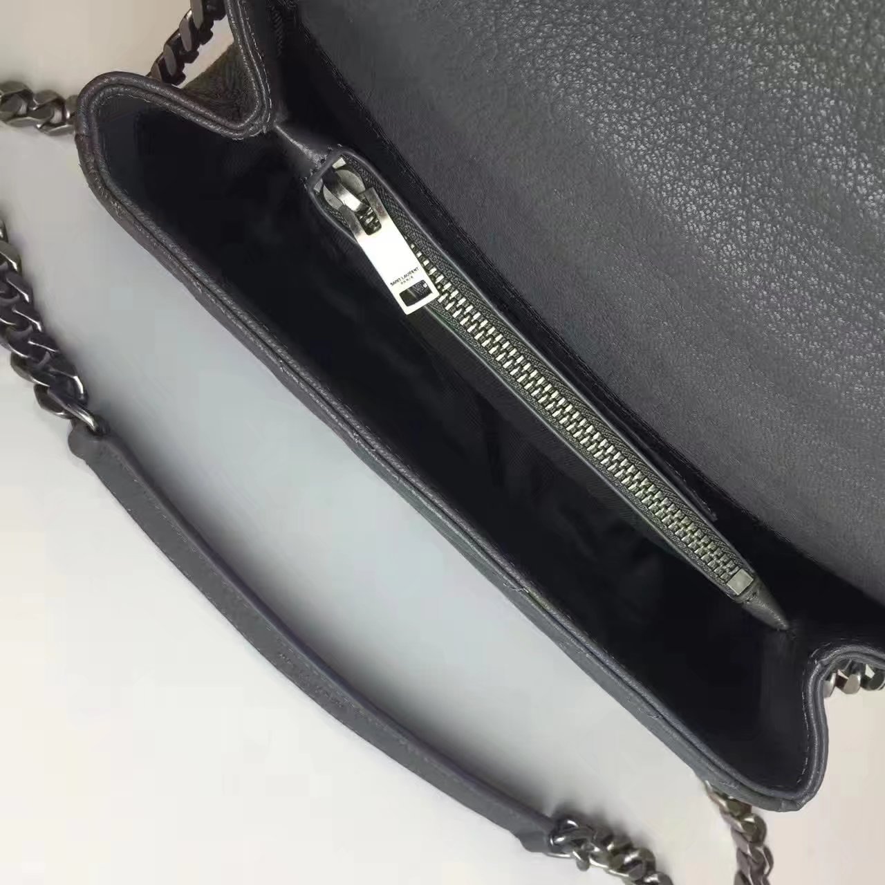 Classic Saint Laurent Top Handle Bag With Metal Chain And Leather Removable Shoulder Strap Black