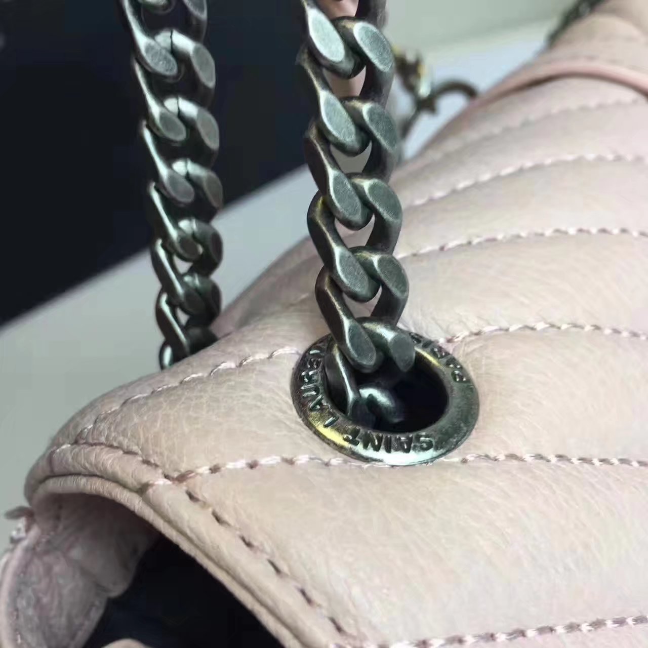 Classic Saint Laurent Top Handle Bag With Metal Chain And Leather Removable Shoulder Strap Pink