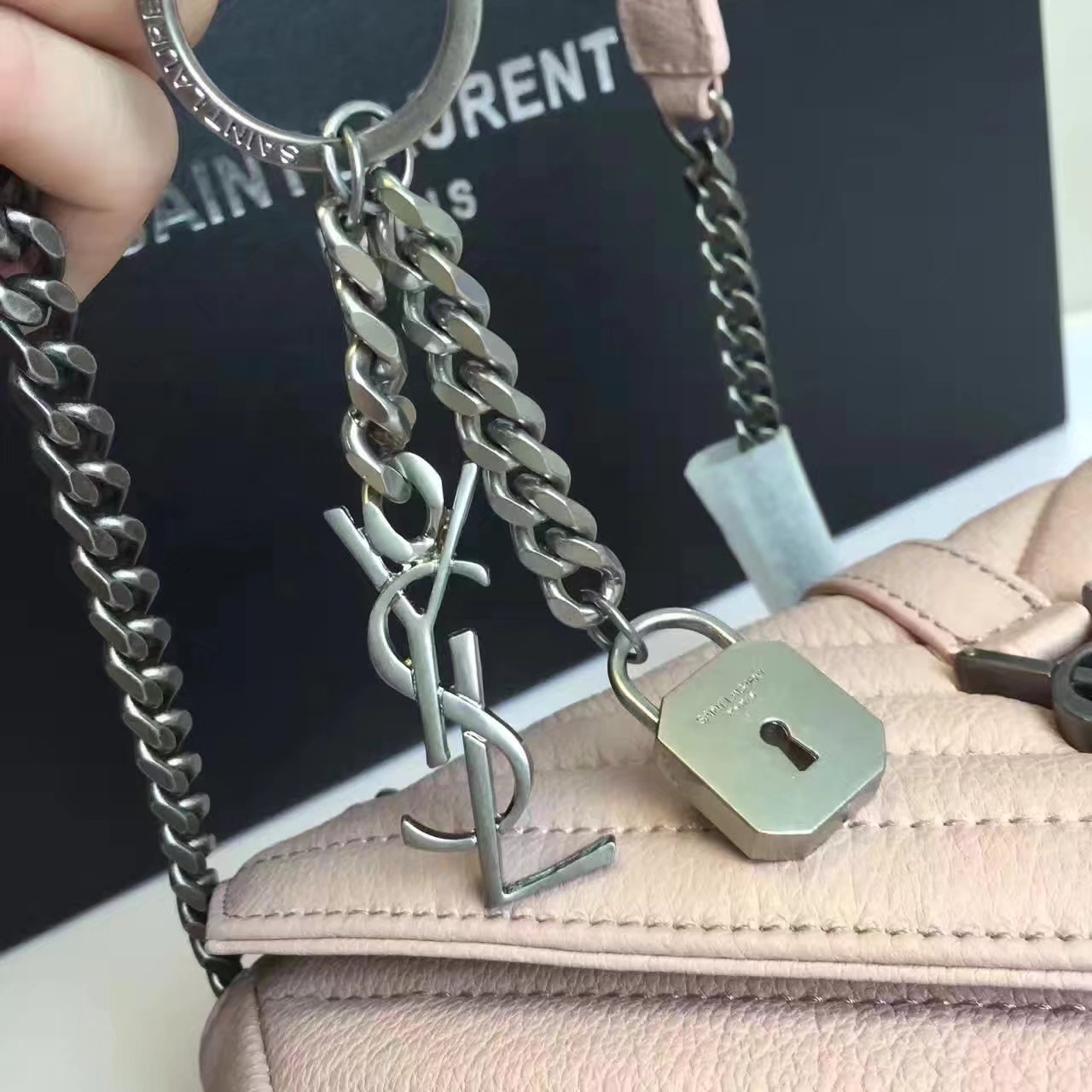 Classic Saint Laurent Top Handle Bag With Metal Chain And Leather Removable Shoulder Strap Pink