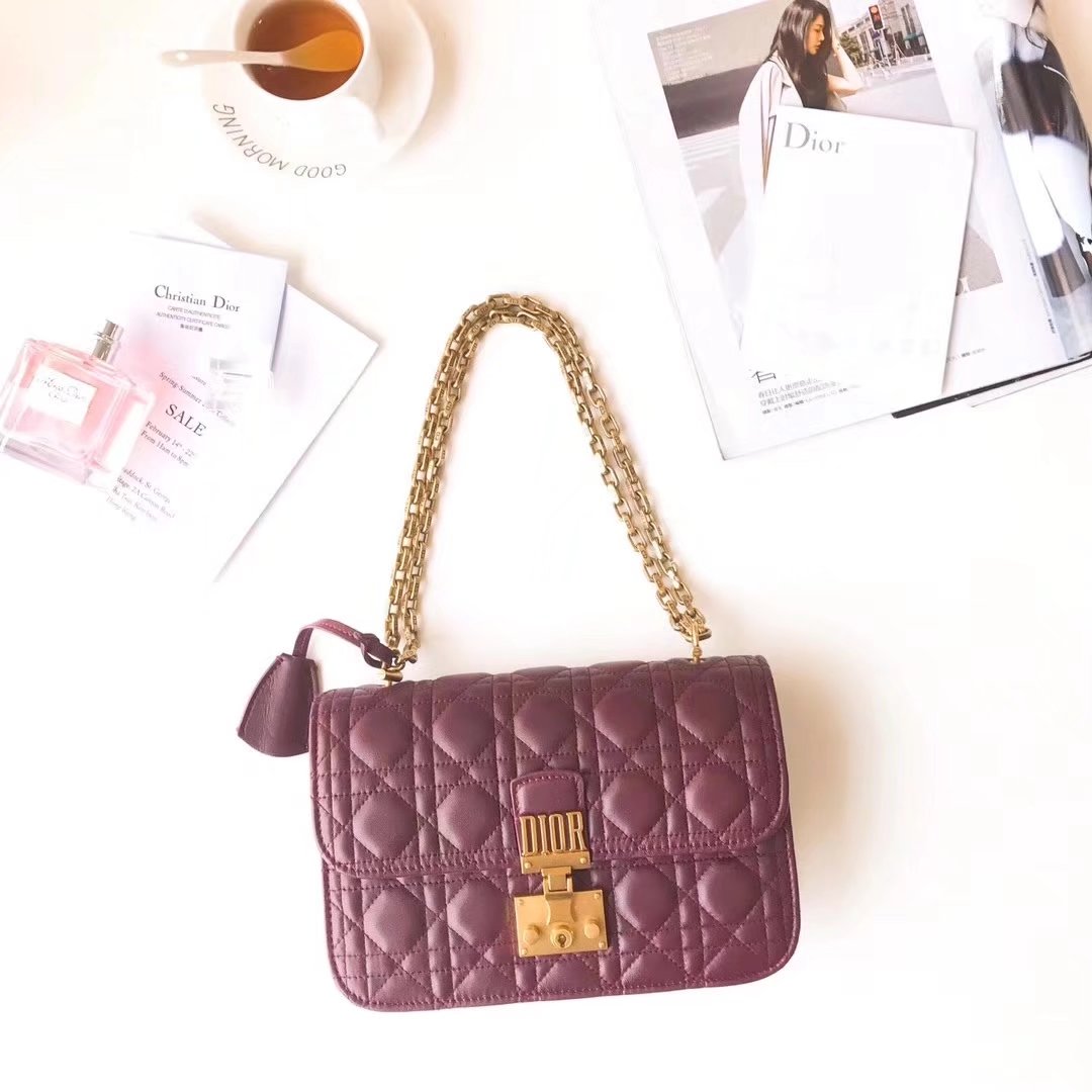 Dior 24cm Dioraddict Flap Bag in Burgundy Lambskin Cannage Topstitching