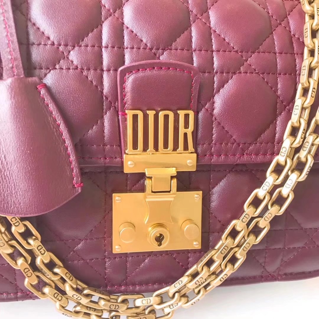 Dior 24cm Dioraddict Flap Bag in Burgundy Lambskin Cannage Topstitching