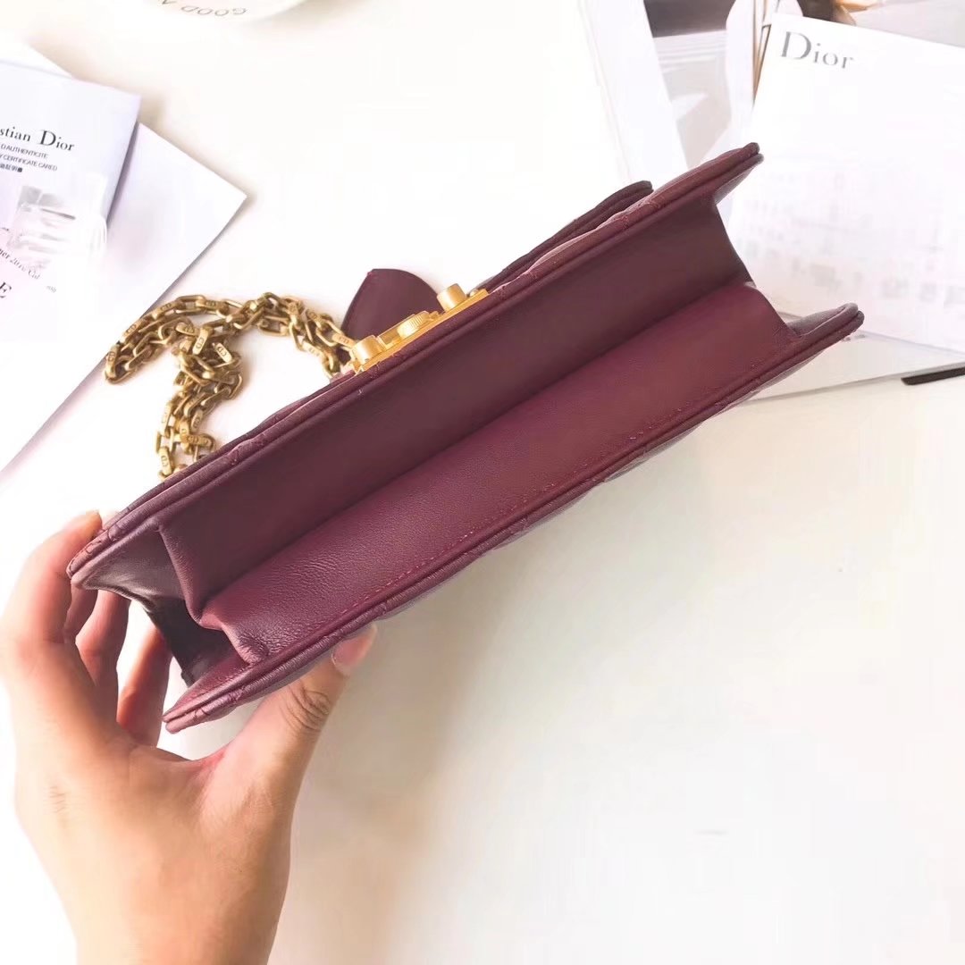 Dior 24cm Dioraddict Flap Bag in Burgundy Lambskin Cannage Topstitching