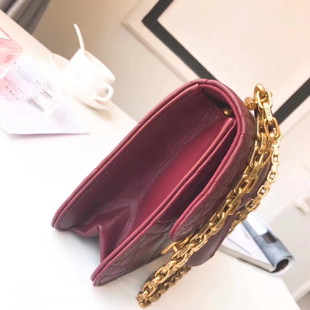 Dior 24cm Dioraddict Flap Bag in Burgundy Lambskin Cannage Topstitching