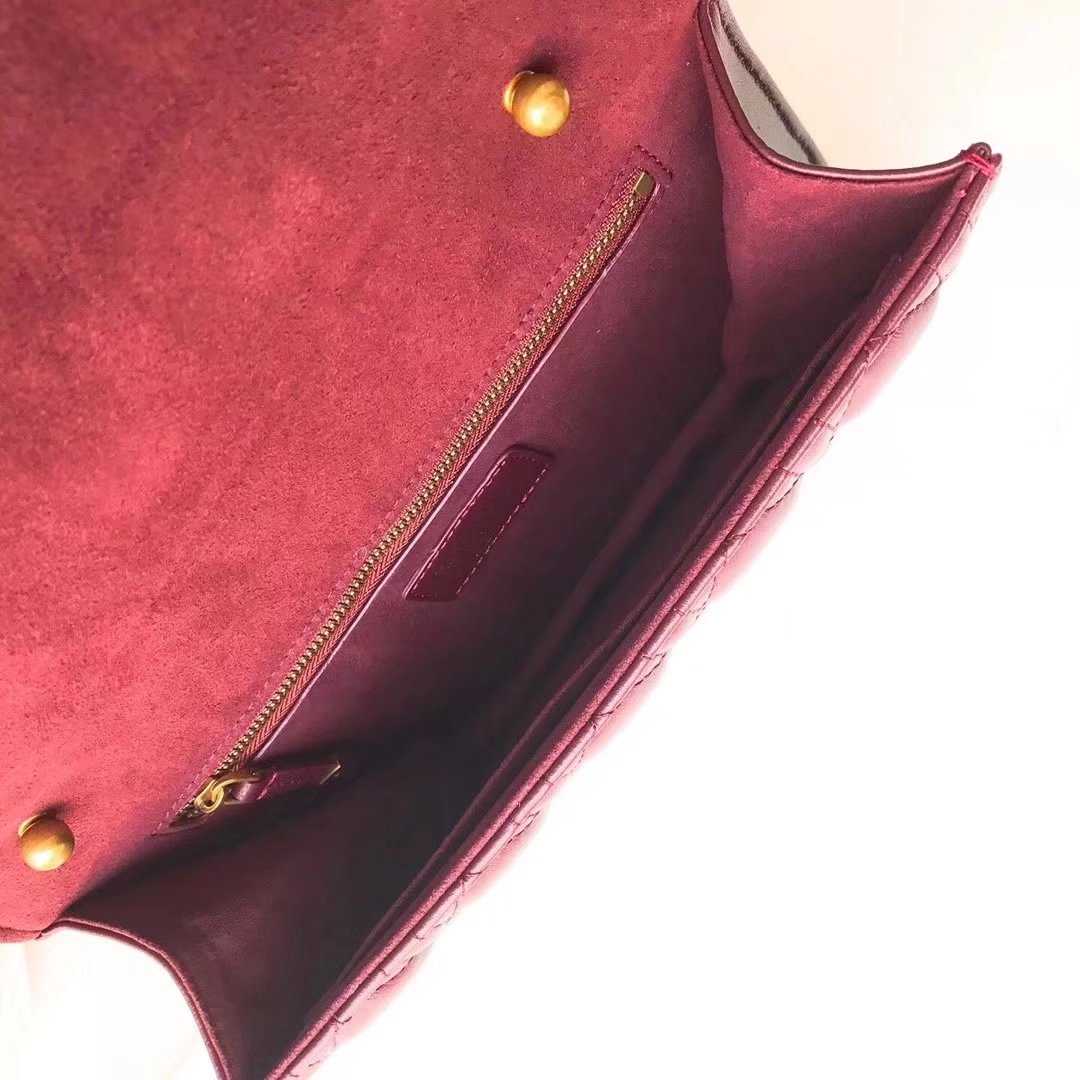 Dior 24cm Dioraddict Flap Bag in Burgundy Lambskin Cannage Topstitching