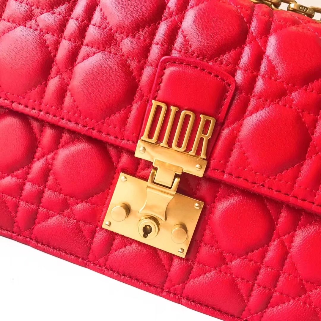 Dior 24cm Dioraddict Flap Bag in Red Lambskin Cannage Topstitching