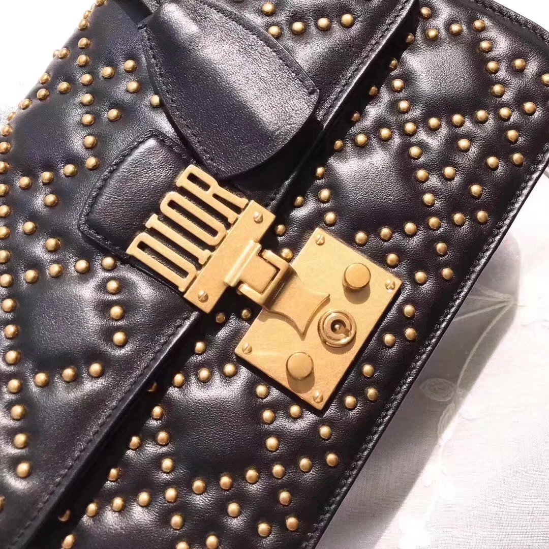 Dior Dioraddict Flap Bag in Black Studded Lambskin Cannage Design