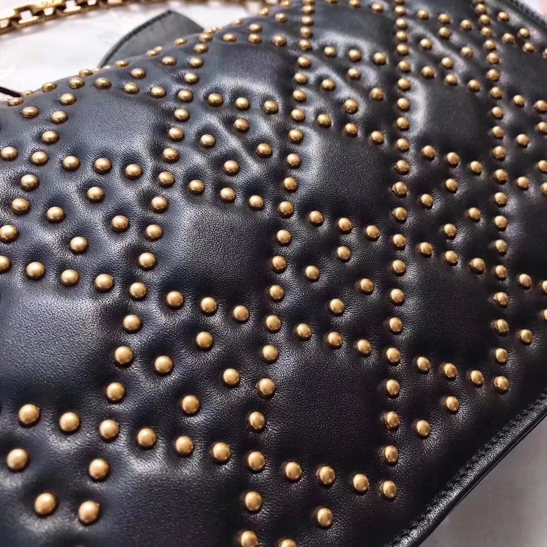 Dior Dioraddict Flap Bag in Black Studded Lambskin Cannage Design