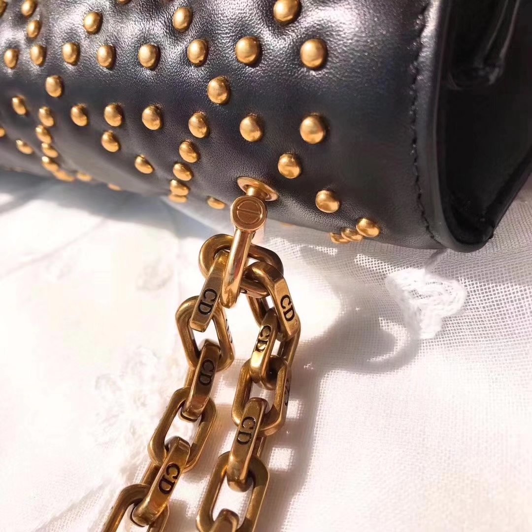 Dior Dioraddict Flap Bag in Black Studded Lambskin Cannage Design